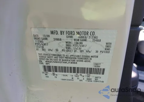 2010 Mercury Mariner Premier from USA, damaged, VIN 4M2CN9HG7AKJ14565